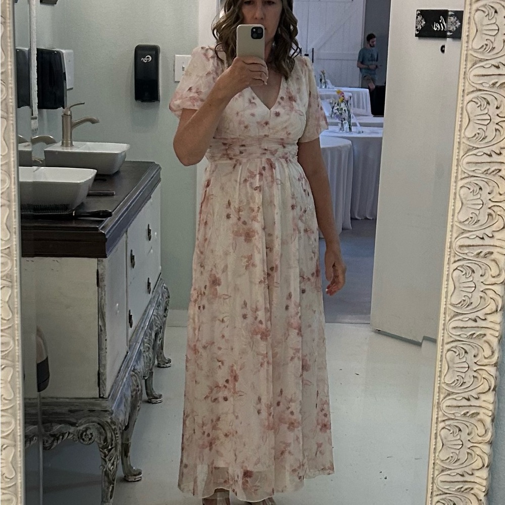 Baltic Born Floral Maxi Dress in Blush Pink and Cream
